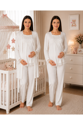 Effortt 3044 EKRU Lohusa Hamile Pijama Takım Sabahlık Effortt 3044 EKRU Lohusa Hamile Pijama Takım Sabahlık